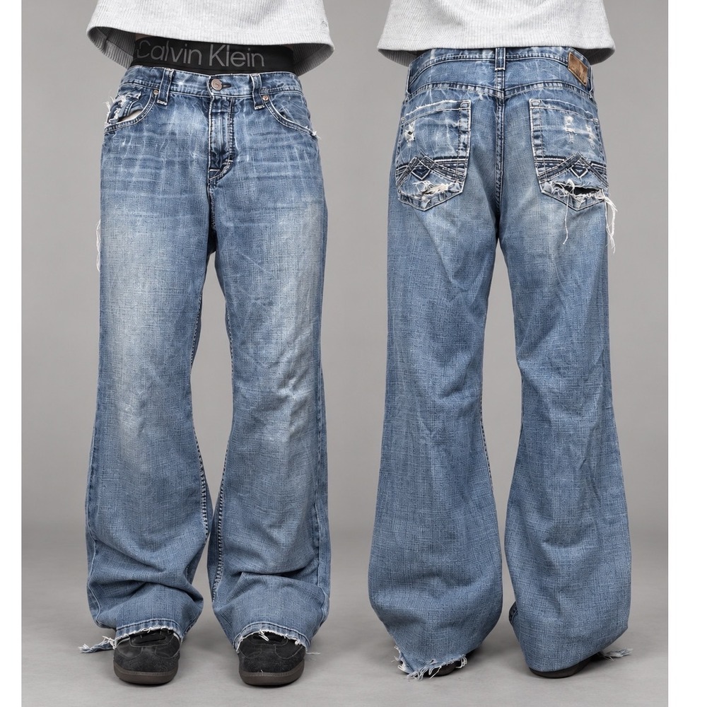 Vintage BKE Tyler Baggy Relaxed Bootcut Distressed Jeans Blue Denim 32x32 Men